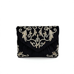 Pochette de soirée de luxe noire brodée faite à la main pour mariage et fête, avec fermeture magnétique, collection printemps/été, vente en gros - Product Image 1