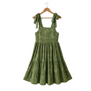 Vestido Midi Verde sin Mangas con Cuello Cuadrado, Estilo Boho, de Algodón y Fibra de Bambú, Transpirable, para Primavera/Verano, Ropa Casual para Mujer - Product Image 2