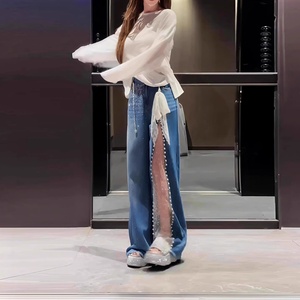 Jeans de Mujer al por Mayor, Primavera-Otoño 2025, Personalizados, Sexys y Modernos, de Pierna Ancha, Lavado Simple con Encaje - Product Image 6