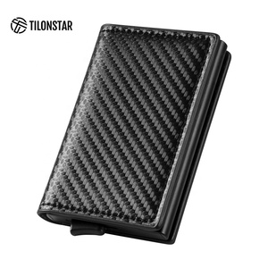 TILONSTAR TVC201 Minimalist Aluminum Business Carbon Fiber Card Holder Case Credit Leather <b>RFID</b> Pop up <b>Wallet</b> - Product Image 2