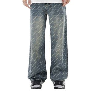 Pantalon en jean tendance pour garçons, coupe droite taille haute, style rétro, populaire auprès des jeunes - Product Image 4