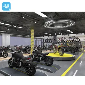 Loja de moto elétrica personalizada, decoração de madeira, móveis para loja de motocicletas, showroom, design de interiores