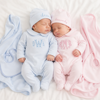 Conjunto de Ropa Personalizada para Bebé Recién Nacido Unisex, Mono de Algodón 100% con Pies Cubiertos, Gorro Bordado con Monograma, Pijama