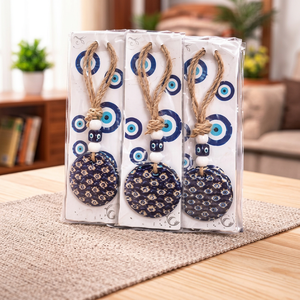 Décoration murale ronde en céramique bleue avec corde en jute et perles, décoration murale traditionnelle pour la maison, le salon, la chambre à coucher - Product Image 4
