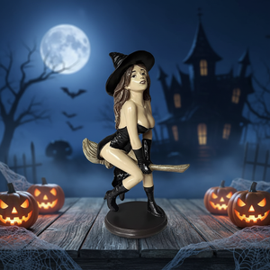 Statuetta Regalo in Resina Dipinta a Mano, <span class=keywords><strong>Strega</strong></span> Gotica Scura su <span class=keywords><strong>Scopa</strong></span> Magica, Statua di <span class=keywords><strong>Strega</strong></span> Sexy, Decorazione per Halloween - Product Image 4