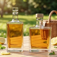 Bouteille en verre super flint carrée de 500 ml, 700 ml, 750 ml avec bouchon plat pour l'emballage de vin, gin, vodka, tequila – Vente en gros