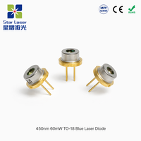 Diodo Láser Azul LXU45060G de 450nm y 60mW, Módulo LD TO18 de 5.6mm para Puntero Láser, Telémetro, Iluminación de Escenario