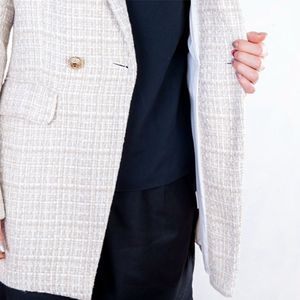 Fall Winter Custom Women Female Coat Formal Double Breasted Slim Fit Beige Office <strong>Ladies</strong> <strong>blazer</strong> - Product Image 6