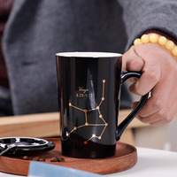 Mug à café en céramique à motif doré 12 constellations vintage à prix avantageux, 320 ml, Jimo JM448, couleurs blanc et noir, cadeaux