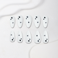 Faux ongles en amande à presser, base blanche avec motif étoile noire, réutilisables, pour salon de manucure, vente en gros