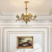 Français Creative Céramique Fleurs Décoratif Pendentif Lumière Hôtel Villa Salon Victorien Antique Laiton Lustre