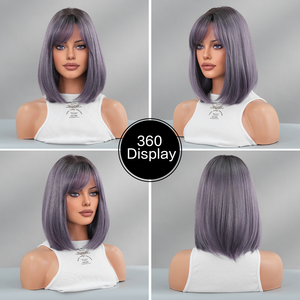 Ombre puper ngắn thẳng tóc giả với <span class=keywords><strong>bangs</strong></span> 12in ngắn tự nhiên đen <span class=keywords><strong>Bob</strong></span> tóc giả tổng hợp tóc nâu staight nổi bật <span class=keywords><strong>Bob</strong></span> tóc giả - Product Image 6