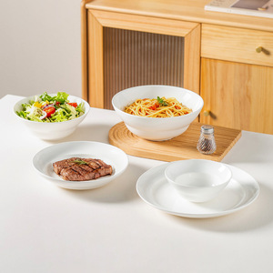 Juego de Platos y Tazones de Cerámica Serie Sombrero de Paja, Color Blanco Puro, Plato Redondo para Fideos, Plato para Pescado, Uso Doméstico - Product Image 1