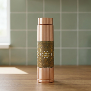 Premium <b>Brushed</b> Pure Copper Water <b>Bottle</b> Modern Design Band 100% Leak-Proof Eco-Friendly Home Health Drinkware Sports Flask - Product Image 3
