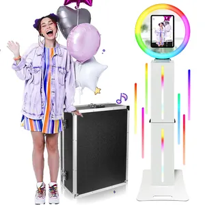 Biểu tượng tùy chỉnh đám cưới của nhãn hiệu xách tay LED vòng ánh sáng xoay Roaming Selfie photobooth Photo Booth máy