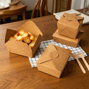 Boîte d'emballage alimentaire en papier kraft robuste, conteneur alimentaire <span class=keywords><strong>à</strong></span> emporter, barquettes alimentaires en papier, boîtes <span class=keywords><strong>à</strong></span> emporter pour restaurant, restauration, pique-nique - Product Image 2