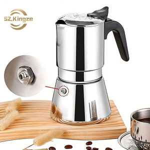 Cafetière Moka Kingze de style italien classique, cadeau d'affaires, en acier inoxydable, 250 ml/350 ml, portable, avec couvercle - Product Image 1