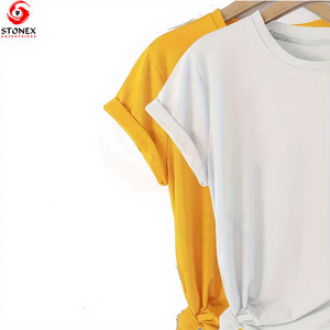 เสื้อยืดผู้หญิงคอกลมทรงหลวมโอเวอร์ไซส์ ดีไซน์สีสันตามสั่ง คุณภาพสูง แฟชั่นฤดูใบไม้ผลิ/ฤดูร้อน แขนเสื้อแบบดรอปโชว์เดอร์ - Product Image 1