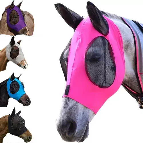 Maglia traspirante cavallo Anti mosca copertura viso a basso prezzo cavallo mosca flymasks personalizzato mosca accessori equestri