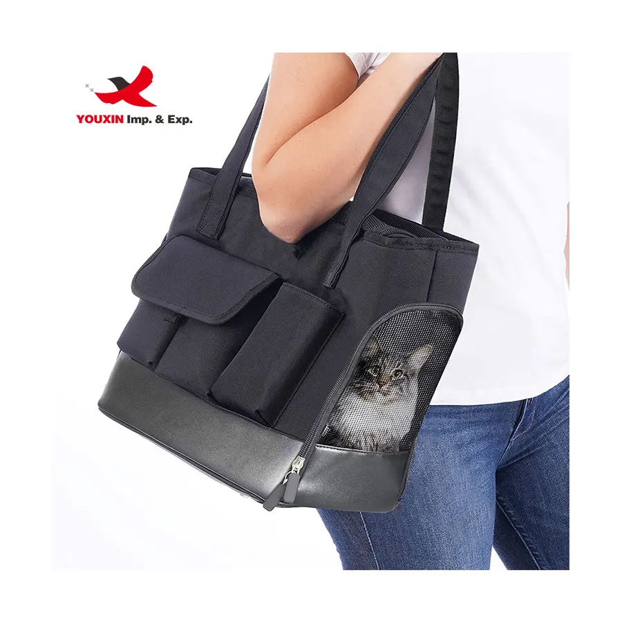 Foldable Waterproof Premium Cat Carrier PU Leather Oxford Cloth Dog Purse Portable Tote Bag Pet Carrier