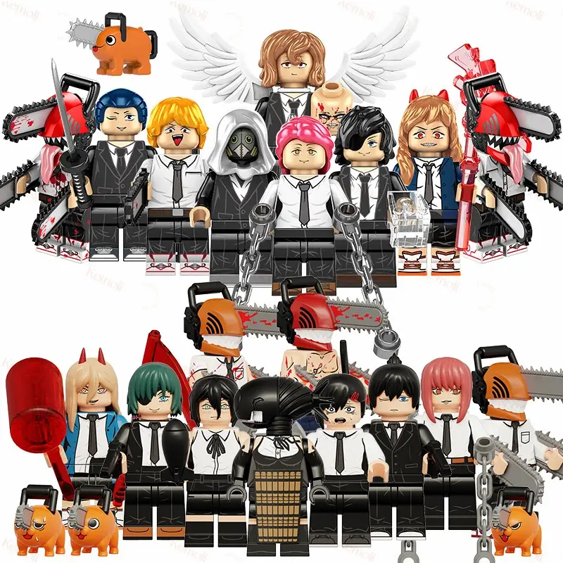 JM KF6180 KT1067 Japonais Anime Pochita Denji Puissance Tronçonneuse Homme Mini Action Building Block Figure Recueillir Jouet Briques Juguete