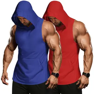 OEM Logo Jogger Workout Capuche Musculation Muscle Hommes Sans Manches Gym Hoodie Coupe Coton Débardeur T-shirt Hommes