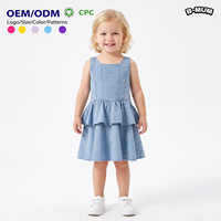 Robe en jean sans manches à strass pour filles, jupe à volants peplum, tenue de fête pour enfants, vente en gros, fournisseur OEM personnalisé