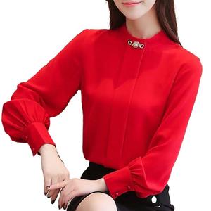 Nova Moda Camisas Femininas de Manga Longa Cor Sólida Chiffon Blusa <span class=keywords><strong>Formal</strong></span> Solta com Detalhe de Botão Tops Camisa Casual - Product Image 3