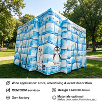 Tente igloo gonflable à thème hiver avec imprimé pingouin et ours polaire, pour stand d'événement, cabine photo de fête en extérieur, décoration de maison gonflable