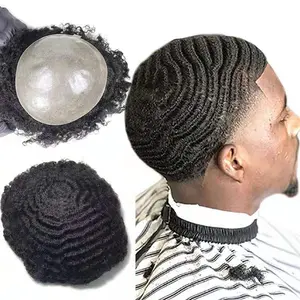 Grosir Murah Afro Toupee 6Mm Unit Rambut Tenun Hitam Keriting Pria PU Kulit Toupee untuk Wig Rambut Pria Hitam