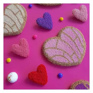 Very Good Boho Cute Red Loving Heart Shape 3d Patch Embroidery Coaster Handmade Punch Needle Coasters For Boyfriend
