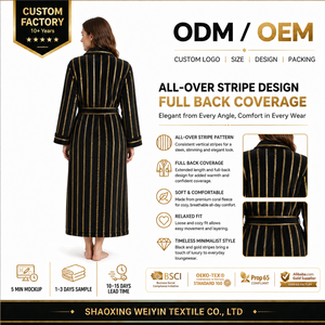 Accappatoio di Lusso in Pile Nero con Strisce Dorate, Personalizzabile con Logo OEM ODM per Fornitori di Regali Aziendali - Product Image 4