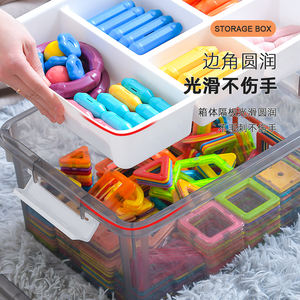 Boîte de rangement magnétique Xitianlong pour blocs de construction avec couvercle, organisateur double couche, capacité 10L-20L, compartiments transparents - Product Image 2