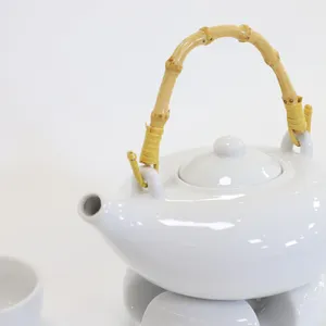 Conjunto de bule de cerâmica estilo japonês, conjunto de chá chinês de porcelana branca, conjunto de bule de chá com aquecedor, presente para presente