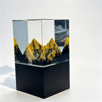 Sculpture en cube de cristal 3D Montagne Dorée, écologique, polie, avec gravure laser personnalisée, pour récompense d'entreprise, souvenir ou ornement