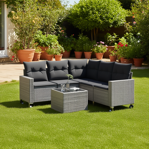 Pe <b>Rattan</b> Garden <b>Sofa</b> Set 6 Seater Adjustable Feet Outdoor Furniture Contemporary Design - Product Image 2