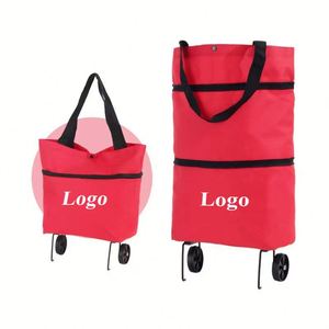 Custom Logo Screen Printed Oxford Cloth <b>Foldable</b> Shopping <b>Cart</b> Trolley Bag with Wheels Household Use - Product Image 1