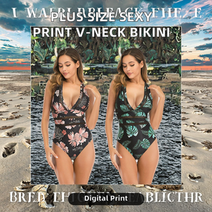 Costume da bagno intero sexy personalizzato con stampa, nuovo, taglie forti, scollo a V, cut-out, per donne formose - Grande successo! - Product Image 2