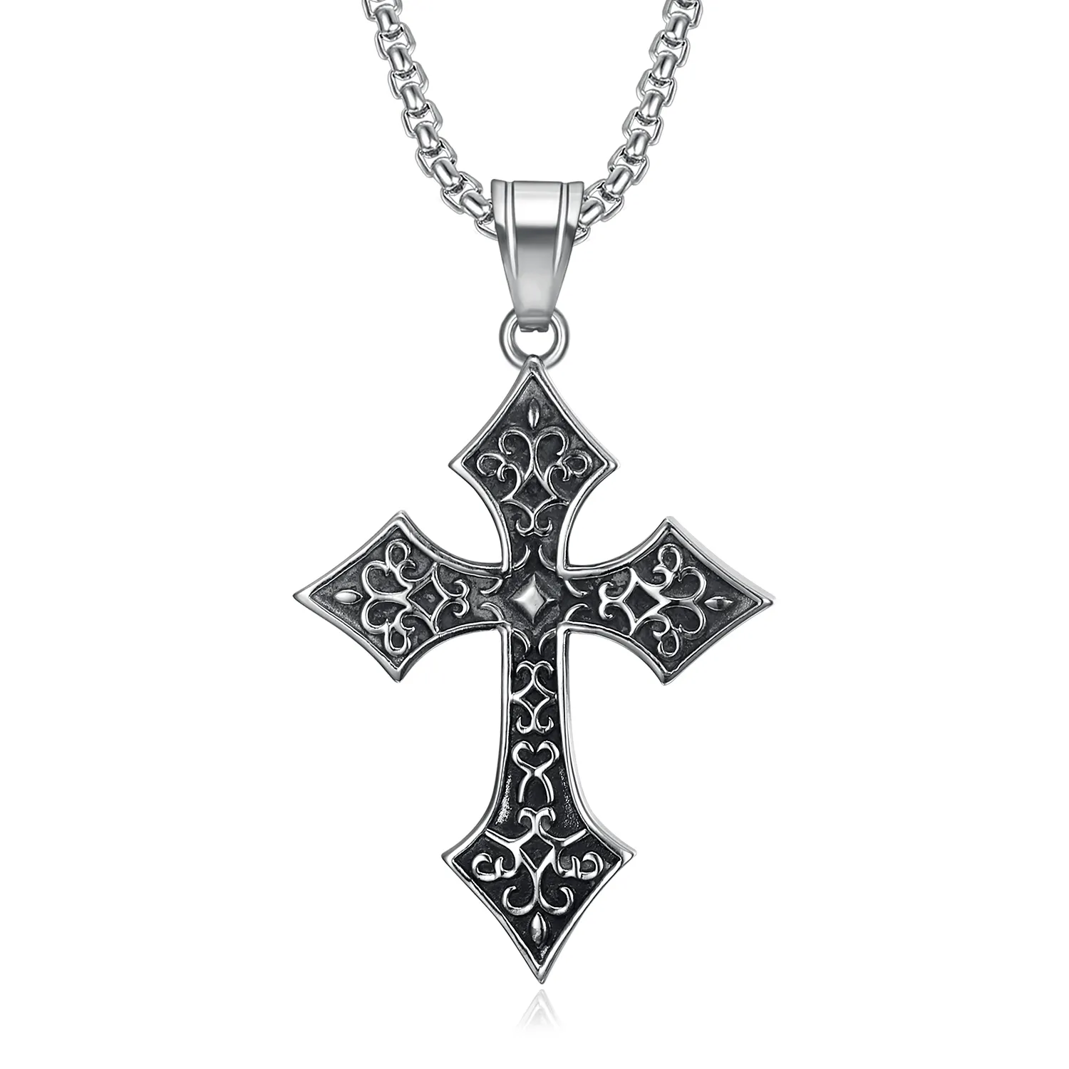 Unisex religious cross pendant stainless steel christ jesus crucifix christianity catholic silver necklace pendant