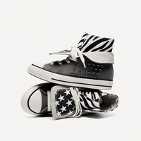 2026 Trend Punk Nieten High-Top Denim Sneakers mit Zebra-Stern-Print, Gothic Streetwear, Unisex, flache, leichte Sommer-Freizeitschuhe