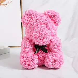 Mother's day best gift rose bear with box rose bear with lights PE foam customized rose bear pink