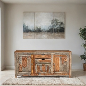 Solid Sheesham Wood Sideboard <b>Cabinet</b> with Drawers & Storage | <b>Rustic</b> Wooden Buffet Console | Living Room & Dining Storage Unit - Product Image 1