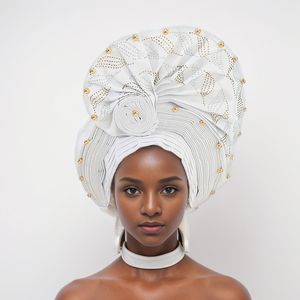 Venta al por Mayor de Pañuelos Africanos para la Cabeza para <span class=keywords><strong>Mujer</strong></span>, Última Moda 2025, Tradicionales con Piedras y Cuentas, Aso Oke, Pañuelo para la Cabeza Auto Gele para Fiestas - Product Image 6