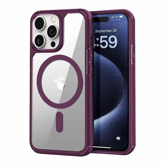 Luxury Magnetic Shockproof Bumper Phone Case Soft Frame Clear Acrylic Hard Back Cover for Iphone 15 Pro Max 14plus Sam S24 Ultra