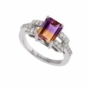 Anillo de Plata de Ley con Cuarzo Doble de Ametrina de Alta Calidad para Mujer, Corte Esmeralda, Bicolor, Estilo Náutico, Anillo de Gema Vintage - Product Image 1