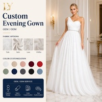 Robe de soirée blanche asymétrique à épaule unique, corsage froncé, ceinture ornée de cristaux, en tulle, coupe trapèze, longueur ras du sol, vente en gros, robe de cérémonie