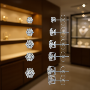 Orecchini a Perno Classici con Zirconi Rotondi 3mm, Montatura a Griffe, Placcati in Rodio, Gioielli da Sposa per Donna - Product Image 2