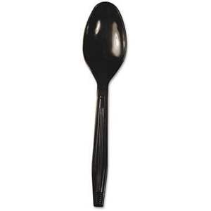 Boardwalk SPOONHWBLA Modern Style Heavyweight Polystyrene Teaspoon <b>Black</b> Individually <b>Wrapped</b> 1000/Carton for Hotels - Product Image 1