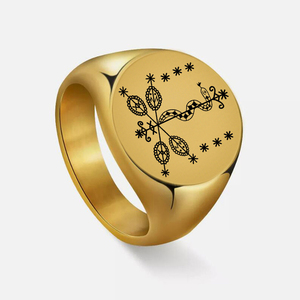 Anello in Acciaio Inossidabile R153 con Simboli Veve, Sigillo Vodou Lwa Loa <span class=keywords><strong>Ti</strong></span> Jean Petro, Incisione Laser Voodoo, Amuleto Talismano, Gioiello - Product Image 5