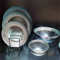 Ensemble de vaisselle pour événements en gros, assiettes plates en verre rose et bol à soupe